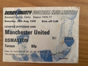1976/77  TICKET DERBY COUNTY V MANCHESTER UNITED DIVISION  1 BASEBALL GROUND for sale on Ebay