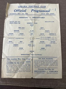 2 May 1942 London War Cup Semi Final Arsenal v Brentford at Chelsea for sale on Ebay