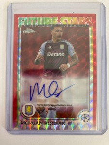 TOPPS CHROME 2025 MORGAN ROGERS ASTON VILLA RED PRISM AUTO 005/005. for sale on Ebay