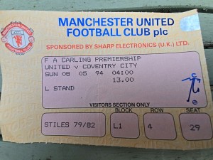 Official match ticket Manchester United V Coventry City 1994 for sale on Ebay