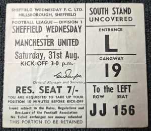 Manchester United V Sheffield United Ticket Stub, 31st August 1968. Hillsborough for sale on Ebay
