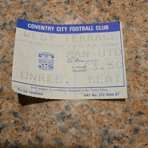 official match ticket for Coventry City v Manchester United 5th April 1986 for sale on Ebay