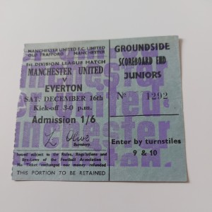 RARE VINTAGE MANCHESTER UNITED v EVERTON FOOTBALL TICKET 16TH DEC 1967 for sale on Ebay