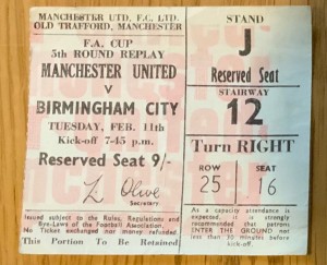 1968/69 FA Cup 5th Round Replay Ticket Stub Manchester United v. Birmingham City for sale on Ebay