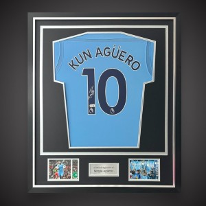 Sergio Aguero HandSigned & Deluxe Framed Manchester City Football Shirt BID £200 for sale on Ebay