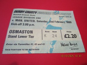 TICKET : DERBY COUNTY  v  MANCHESTER UNITED - MAN UTD  1979/80   FEBRUARY 2nd for sale on Ebay