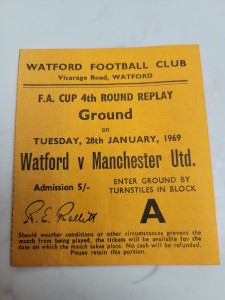 Watford V Manchester United 28.1. 1969 - Ticket Stub - FA Cup 4th Round Replay for sale on Ebay