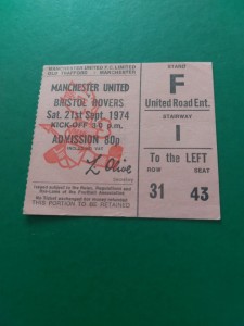 RARE MANCHESTER UNITED v BRISTOL ROVERS SECOND DIVISION FOOTBALL TICKET 1974 for sale on Ebay