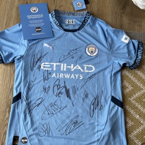 Manchester City 2024/25 Squad Signed home Shirt club COA 7601 17 signatures for sale on Ebay