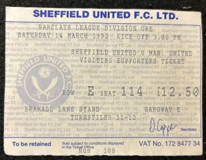 1992 Sheffield United V Manchester United Match Ticket Stub Football 1991 1992 for sale on Ebay