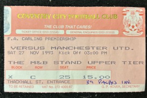 1993 Coventry City V Manchester United Match Ticket Stub Football 1990s for sale on Ebay