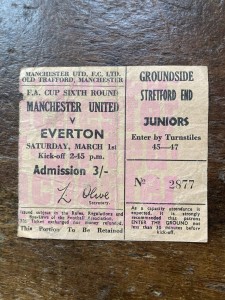 Rare March 1st 1969 Manchester United v Everton FA Cup 6th Round Match Ticket. for sale on Ebay