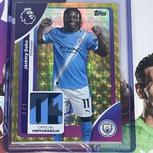 1/1 Topps premiere league 25/26 Jeremy Doku Manchester City patch  Player Worn for sale on Ebay