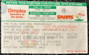 1993 Southampton V Manchester United Match Ticket Stub Football Premier League for sale on Ebay