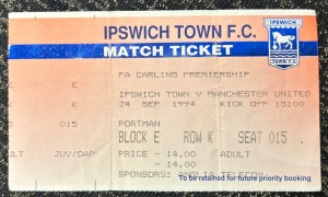 1994 Ipswich Town V Manchester United Match Ticket Stub 1994 1995 Football for sale on Ebay