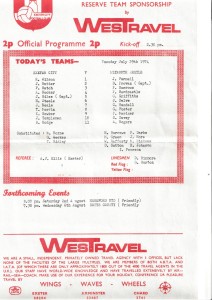 ONE PAGE FOOTBALL PROGRAMME EXETER CITY RES V PLYMOUTH ARGYLE RES 1974 WESTRAVEL for sale on Ebay