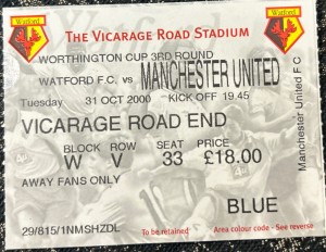 2000 Watford V Manchester United Match Ticket Stub Football 2000 2001 for sale on Ebay