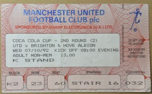 1993 Manchester United  V Brighton Cola Cup Match Ticket Stub Football 1990s for sale on Ebay
