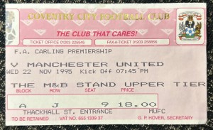 1995 Coventry City V Manchester United Match Ticket Stub Football 1990s for sale on Ebay