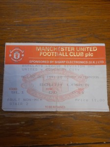 Manchester United v. Coventry City Ticket 1991 / 1992 for sale on Ebay