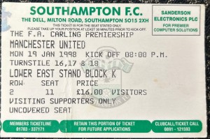 1998 Southampton V Manchester United Match Ticket Stub Football 1990s for sale on Ebay