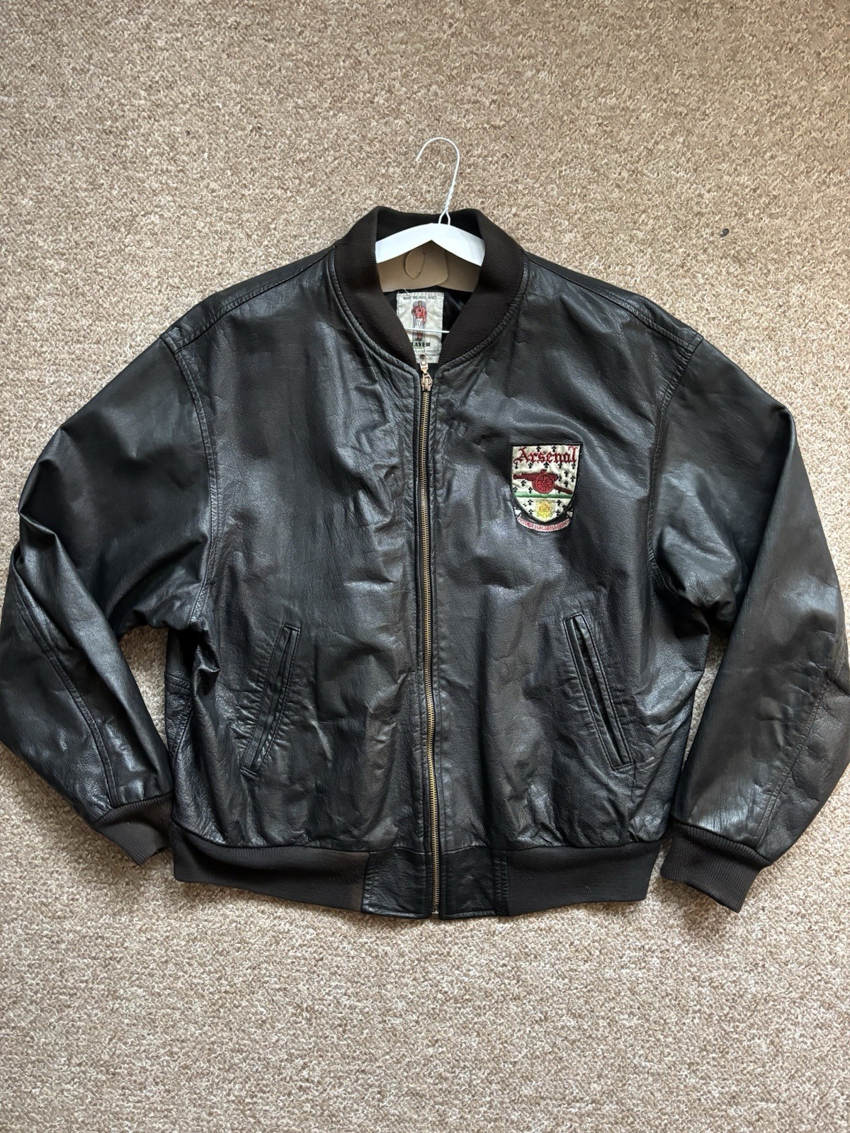 Authentic Player Arsenal Leather Jacket 1990s Mens XL for sale on Ebay