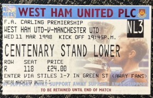 1998 West Ham United V Manchester United Football Match Ticket Stub March for sale on Ebay