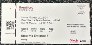 2024 Brentford  V Manchester United Football Match Ticket Stub Football for sale on Ebay
