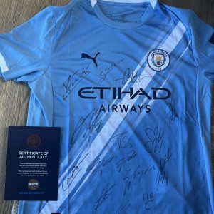 Manchester City 2025/26 Home Shirt Signed by squad 15 players COA 7714 for sale on Ebay