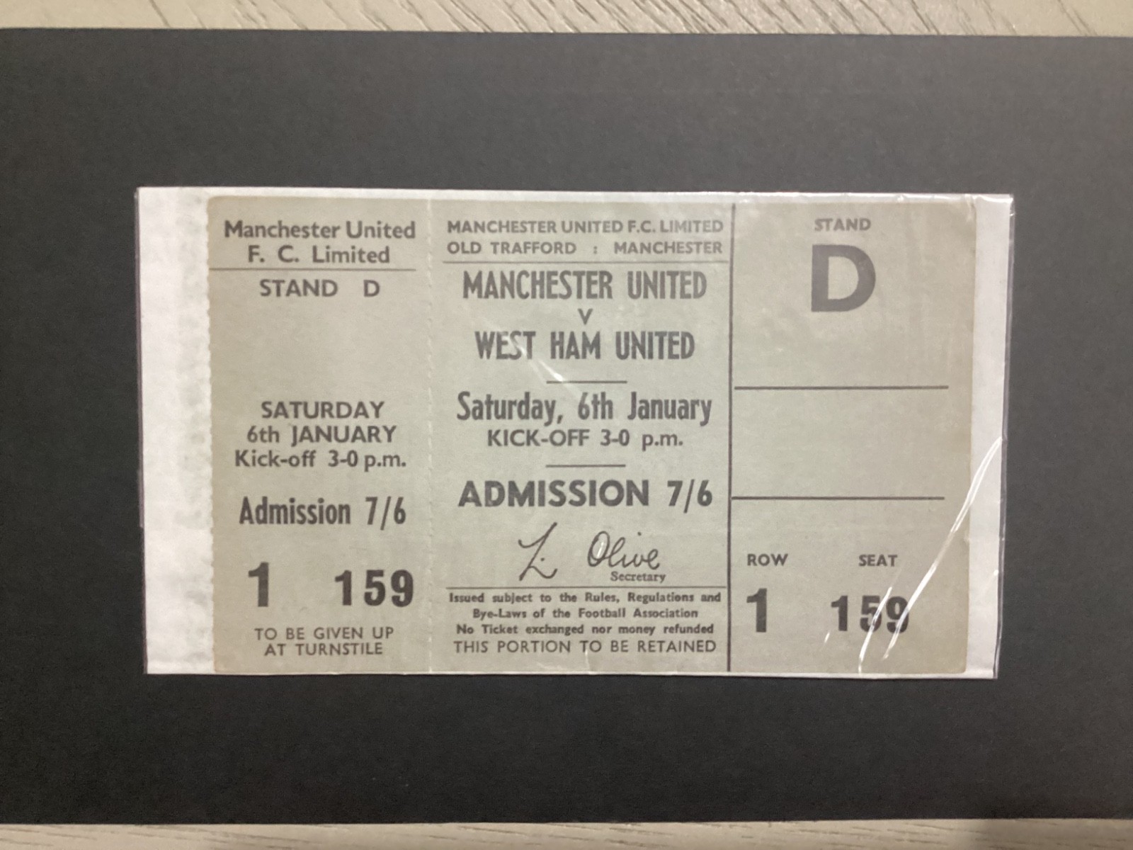 Manchester United v West Ham complete Ticket Stub 1967-68 for sale on Ebay