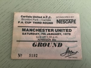 1977/78 Carlisle United v Manchester United FA Cup 3rd Round Ticket stub for sale on Ebay
