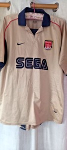 arsenal sega gold away kit 2001-02 adults size xl for sale on Ebay