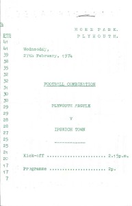 1973/74  PLYMOUTH ARGYLE RESERVES v IPSWICH TOWN RESERVES   Football Combination for sale on Ebay