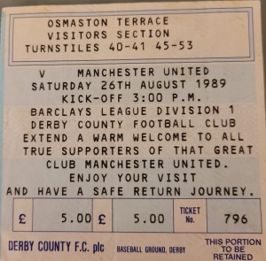 Derby County V Manchester United Ticket 1989-90 for sale on Ebay