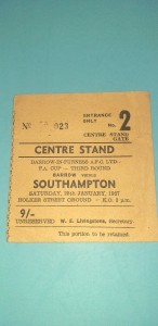 VERY RARE MATCH TICKET BARROW v SOUTHAMPTON 1967 F.A. CUP 3rd ROUND GOOD COND. for sale on Ebay