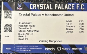 2022 Crystal Palace  V Manchester United Football Match Ticket Stub for sale on Ebay