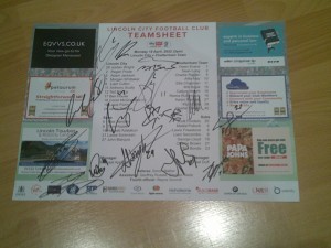 lincoln city v cheltenham team sheet signed by 16 lincoln players 2021/22 for sale on Ebay