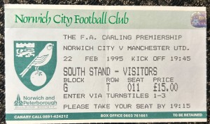 1995 Norwich City V Manchester United Football Match Ticket Stub 1994 1995 for sale on Ebay