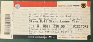 2012 Wolves V Manchester United Football FA Cup Match Ticket Stub Premier League for sale on Ebay