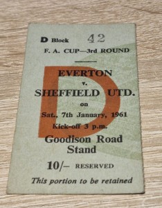 TICKET STUB- EVERTON V SHEFFIELD UNITED- FA CUP 3RD RD - JANUARY 1961 for sale on Ebay