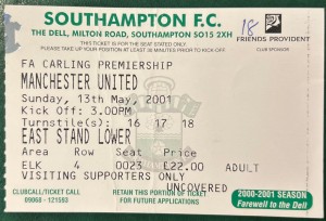 2001 Southampton V Manchester United Football Match Ticket Stub Premier League for sale on Ebay