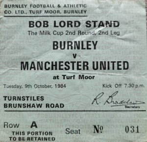 Burnley V Manchester United Ticket League Cup 1984/85 for sale on Ebay