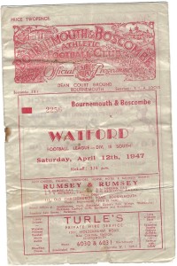 BOURNEMOUTH & BOSCOMBE V WATFORD 1946-47 LEAGUE DIVION THREE APRIL 12TH 1947 for sale on Ebay