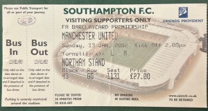 2002 Southampton V Manchester United Football Match Ticket Stub Man Utd for sale on Ebay