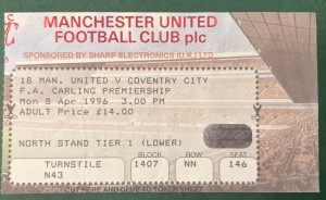 1996 Manchester United V Coventry City Match Ticket Stub Football 1995 for sale on Ebay