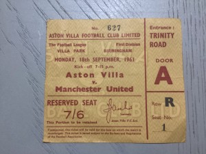 Aston Villa v Manchester United ticket stub 1961 18th September for sale on Ebay