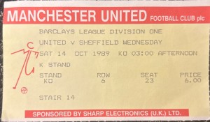 1989 Manchester United V Sheffield Wednesday  Football Match Ticket Stub for sale on Ebay