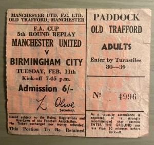 Manchester United v Birmingham 11 February 1969 ticket stub for sale on Ebay