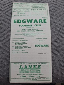 Edgware v Watford XI friendly programme.  26/8/1971 for sale on Ebay