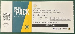 2022 Wolves Wolverhampton Wanderers Manchester United Football Match Ticket Stub for sale on Ebay